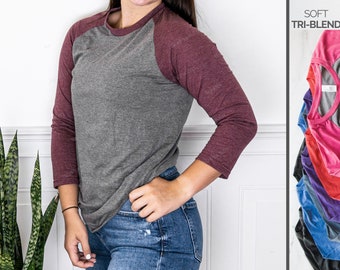 Plain Raglan Baseball Style Shirts - Maroon and Gray or Other Colors - Baseball Tee Blank - No Design Baseball Shirt - Maroon Shirt Unisex