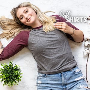 TriBlend Baseball Raglan Shirt - Maroon and Gray or Other Colors - Unisex Baseball Shirt or Ladies Fitted Raglan Shirt - Red or Other colors