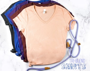TriBlend Super Soft T Shirts - Plain Shirts no Wording - Peach V Neck and Lots of Colors and Styles - Wholesale Shirts - Peach Pastel Shirt