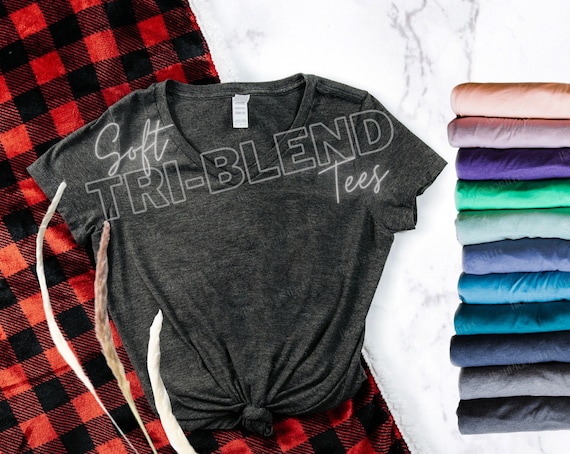 Premium Quality Soft Plain T Shirts - V Neck Unisex - V-Neck Black - Charcoal Heather Shirt - Triblend Soft Casual Wear Comfy T Shirts Blank