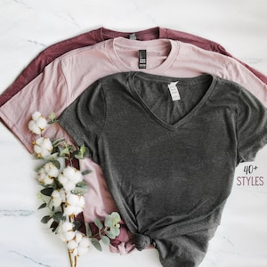 Crew Neck or V Neck Blank T Shirts - Super Soft and Comfy Colorful Blank Shirts for Wholesale or Casual Wear - Triblend Soft T Shirts Gift