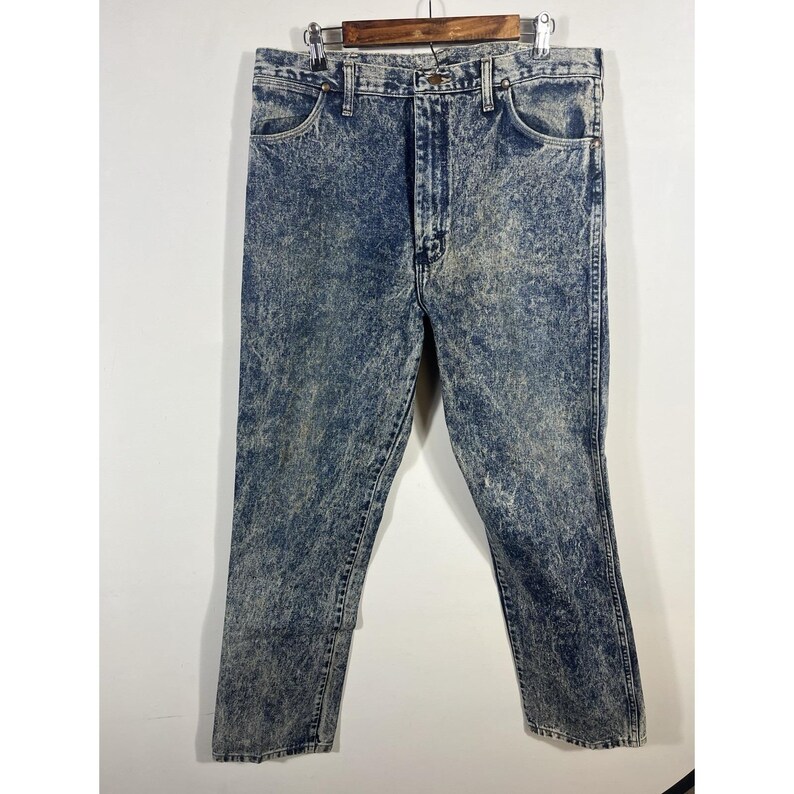 Vintage Wrangler Jeans Acid Wash 38x34 80s 90s Cowboy Straight 13MWZHM Mens USA Bild 3