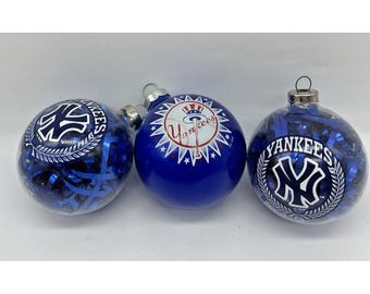 New York Yankees Christmas Ornaments Ball Set Lot 3 MLB Baseball Collectible Fan