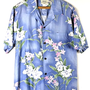 HRH His Royal Highness Shirt Large Mens Blue / Purple Floral Button Down Hawaii