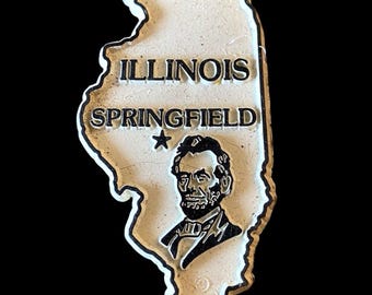 Aimant Illinois vintage en caoutchouc pour réfrigérateur, souvenir d'Abraham Lincoln Springfield des années 90