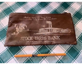 Stock Yards Bank Oklahoma City OK RARE Vintage Money Bag & Unsharpened Pencil
