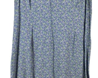 April Cornell Dress Size XL Dusty Blue Floral Vintage Rayon Cottagecore Prairie