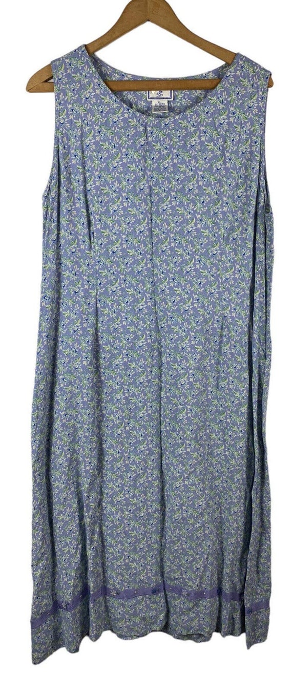 April Cornell Dress Size XL Dusty Blue Floral Vint