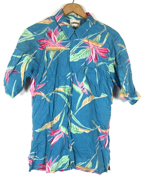 Vtg 1950s 1960s Campus Hawaiian Tropical Shirt Bright Vivid