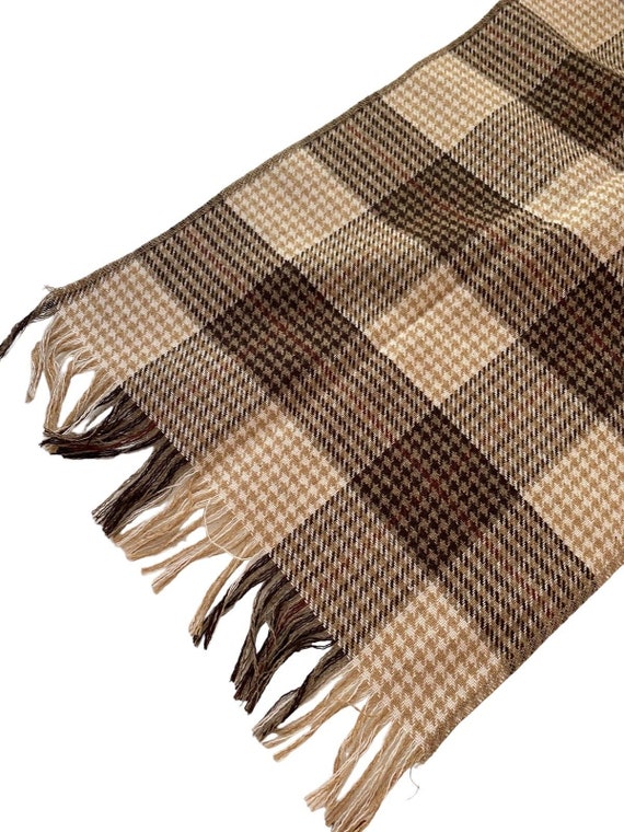 Vintage Scarf Houndstooth Tan Brown Taupe Beige A… - image 2