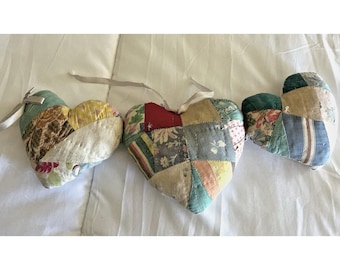 Handmade Quilted Heart Pillows Cutter Quilt Shaped Vintage Cottagecore Country