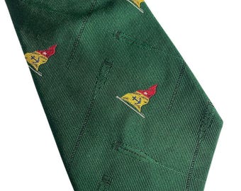 Polo Ralph Lauren Tie Green Yacht Sailing Flags Nautical Preppy Silk Vintage