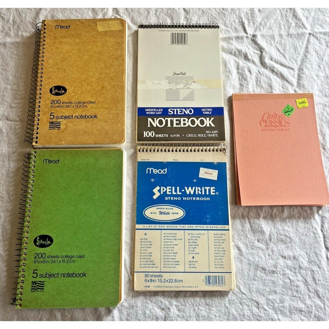 Vintage Notebook Tablet Lot Mead 5 Subject Spell Write Steno Lined ...
