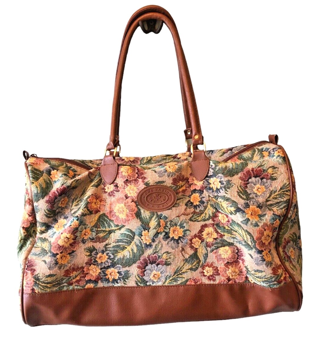 Vtg Tapestry Duffel Bag Floral 90s Romantic Cottagecore Faux Etsy