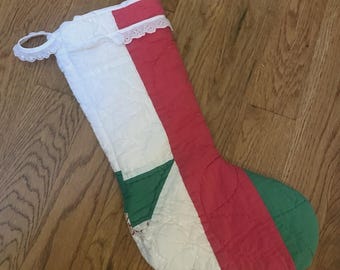 Calcetín navideño de patchwork, estilo vintage, hecho a mano, shabby chic, romántico y cottagecore.