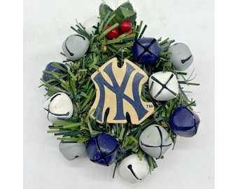 New York Yankees Christmas Ornament Hanging Wreath Bells Baseball Collectible 5"