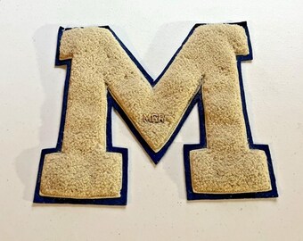 M Varsity Letterman Letter Patch Ivory Blue MGR Pin Manager Vintage 1950s Maine