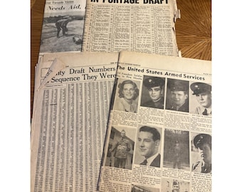 Vintage Record Courier Newspapers Portage County Ohio WWII Draft Notice US Army