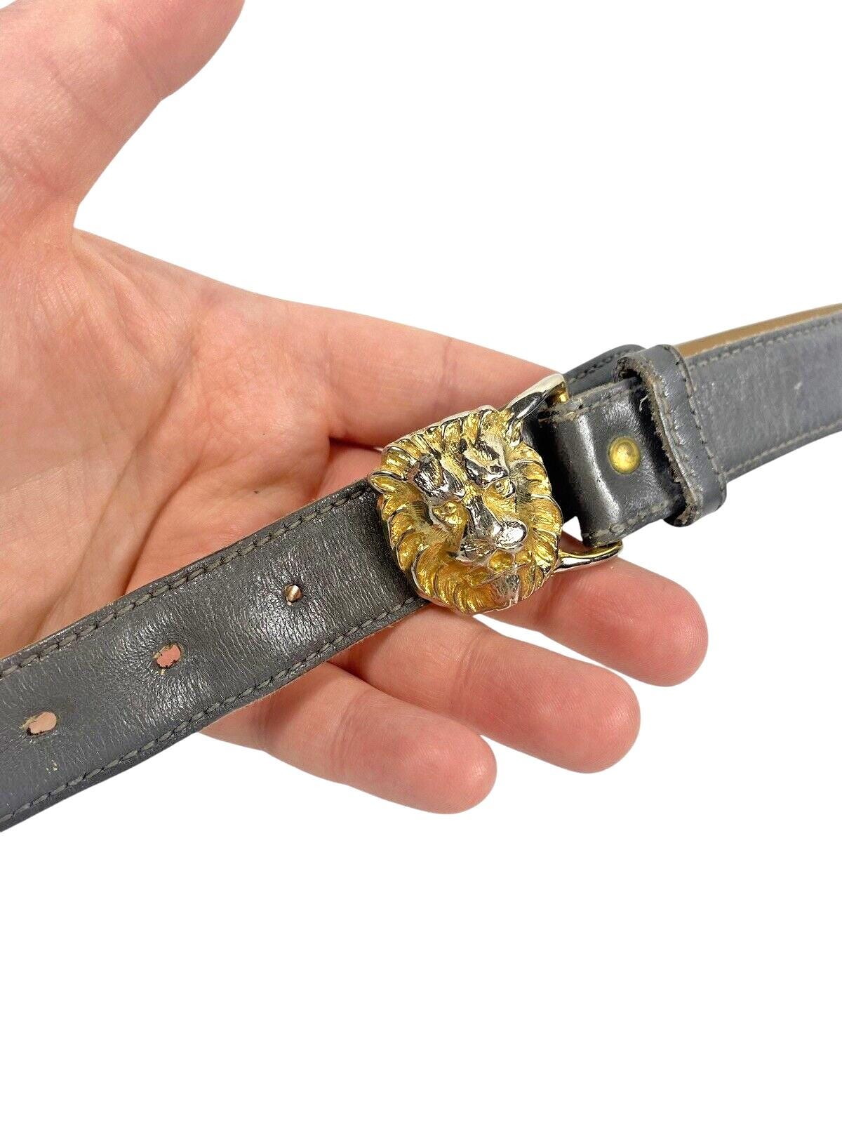 vintage 80’s Anne Klein Calderon belt w/ lion buckle Anne Klein for Calderon Belt Size S Gray Lion Head Gold  main image 3