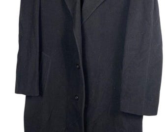 Vintage Overcoat Mens Size 42R Black Cashmere Wool Long Line Pea Coat Old Money