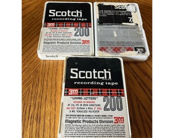Lot de 3 bobines de bande magnétique audio 3 pouces Scotch Living Letters 200, époque années 60