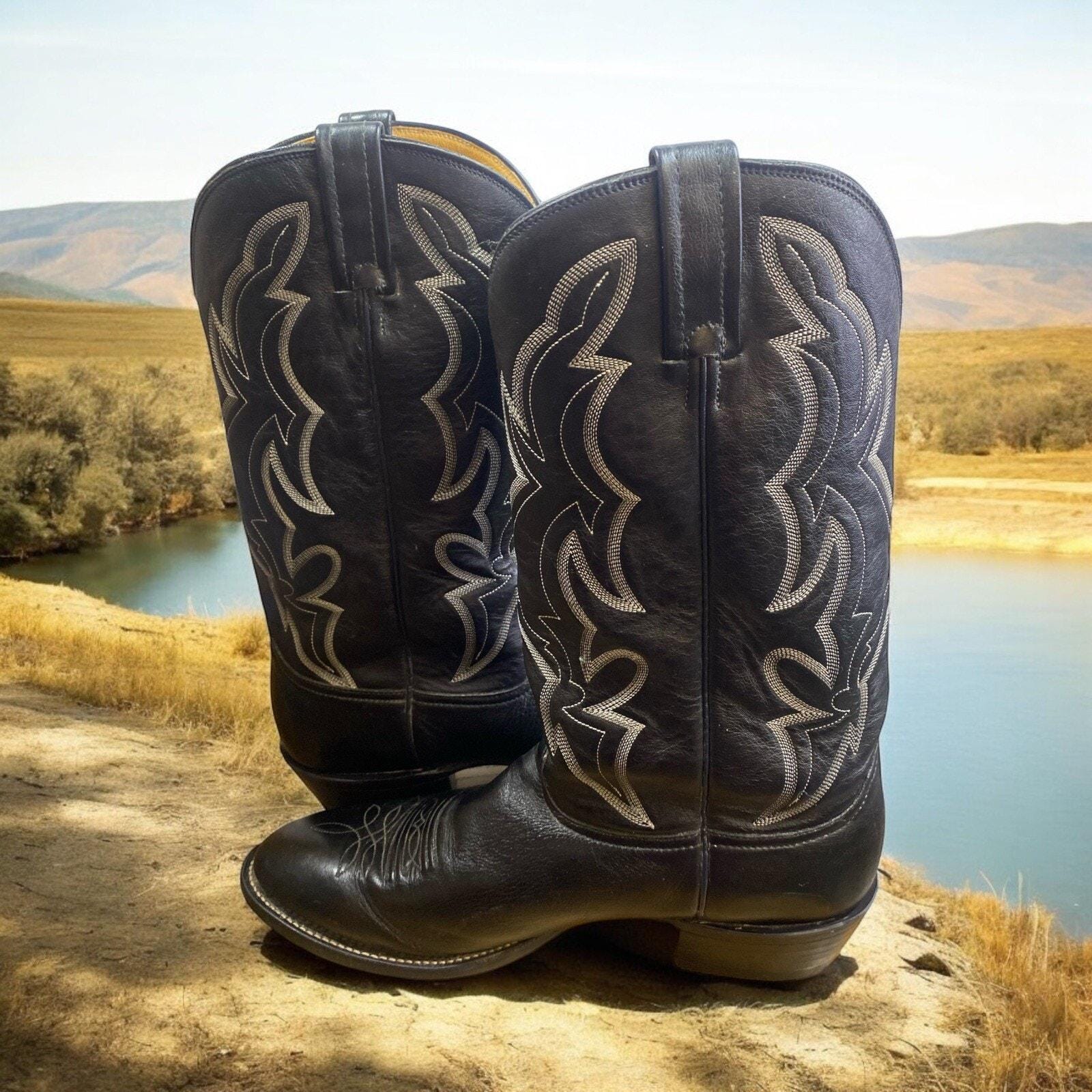 Nocona Cowboy Boots Size 11.5 11 1/2 D Black Leather  display picture 1