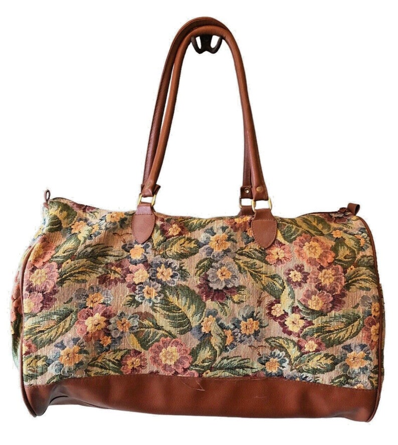 Vtg Tapestry Duffel Bag Floral 90s Romantic Cottagecore Faux Etsy