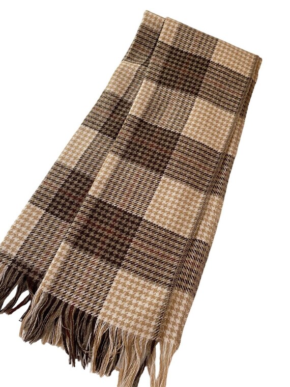 Vintage Scarf Houndstooth Tan Brown Taupe Beige A… - image 3