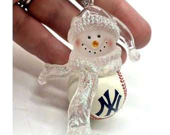 New York Yankees Christmas Ornament Glass Snowman Baseball MLB Fan Collectible