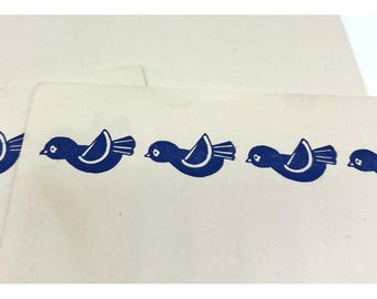 Vintage Paper Stationary Sheets Blue Birds Bird Print Scandinavian 1950 1960s