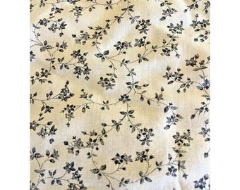 Vintage Fabric Off White Black Floral 3.5+ Yards Cottagecore French Country