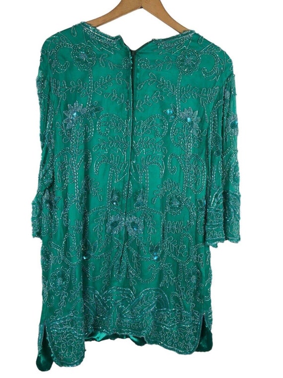 Vintage 1980s Beaded Evening Top Green Heavily Em… - image 7