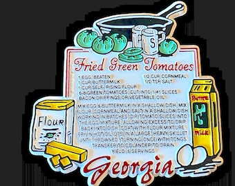 Tomates vertes frites, aimant de Géorgie, souvenir d'état, recette de collection vintage