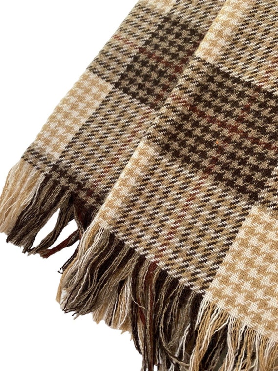 Vintage Scarf Houndstooth Tan Brown Taupe Beige A… - image 5