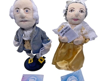 RETIRED John & Abigail Adams Famous B'ean Bean Dolls on Stands Colonial Vintage