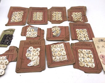 Antique Buttons Mother of Pearl Style White La Peurle on Cards WOW Lot 1920s