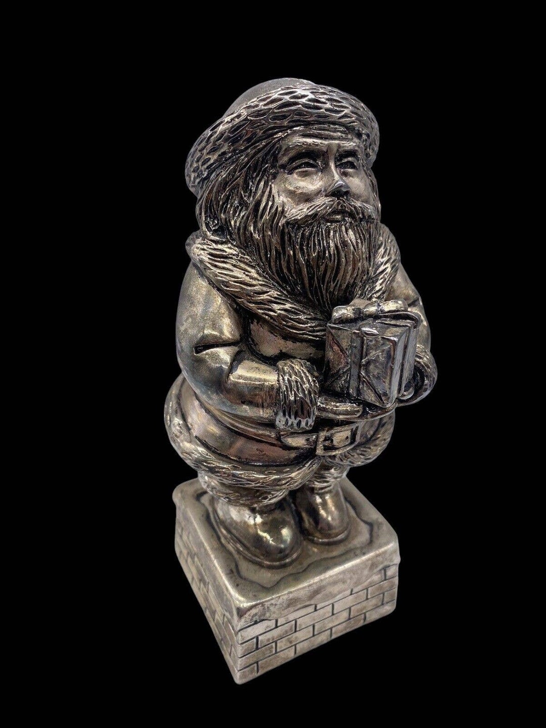 Santa Claus Wind up Music Box Figurine Silver Plate Vtg Santa Etsy