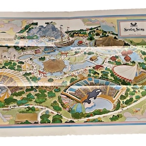 Seven Seas Sea Life Park Arlington Texas Vintage Brochure Fold Out Map 1970s