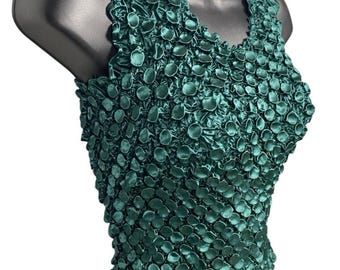 Popcorn Scrunch Shirt Tank Top Size S Deep Green Y2K Vintage Fairy Core Bodycon