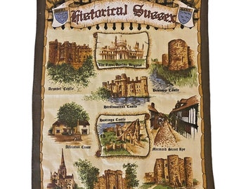 Historical Sussex Tea Towel England Great Britain Clive Mayor All Cotton Vintage