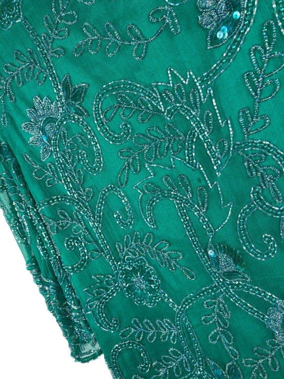 Vintage 1980s Beaded Evening Top Green Heavily Em… - image 5