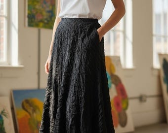 Jupe J Jill Taille 12 Soie mélangée noire texturée Whimsigoth Fairy Grunge Empeigne