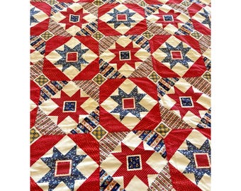 Vintage Patriotic Patchwork Quilt of Valor Quilting Square Center Hanging 42x38"