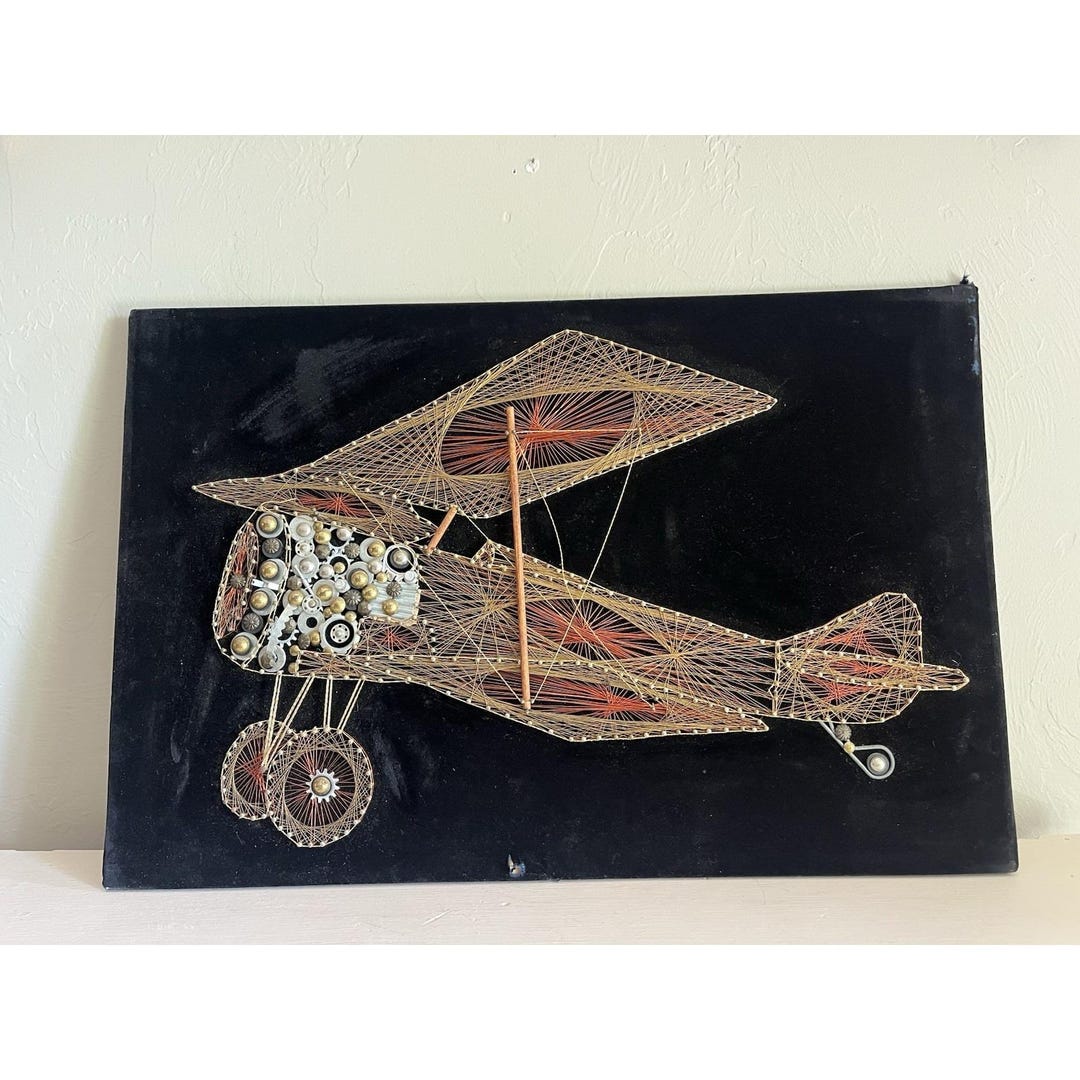String Airplane Vintage String Art Airplane Plane Bi-plane Retro Industrial Steampunk ...