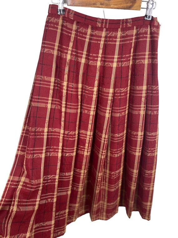 Pendleton Plaid Maxi Skirt 8 Deep Red Tan Floral L