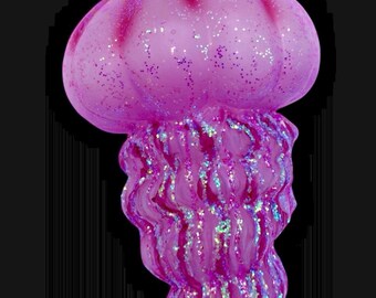Décoration de Noël méduse de l'Ancien Monde, rose plage océan, verre soufflé scintillant 4 po.