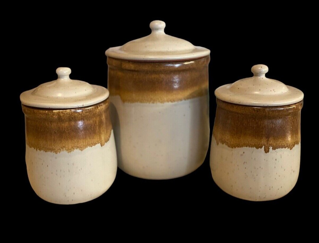 VTG Mccoy Canisters Pottery Graystone Natural Drip Glazed Crocks Set 3