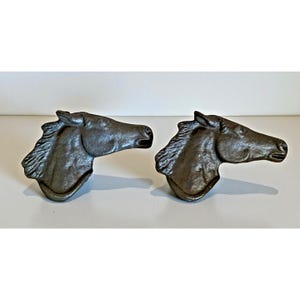 Horse Head Drawer Pulls Handles Dark Gray Metal Cast Iron Western Old West Set 2