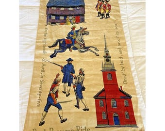 Vintage Paul Revere Tea Towel Boston Historical Revolutionary War Colonial Decor