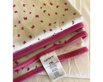 Vintage Carters Baby Blanket White Pink Tiny Butterfly Print Thick Knit 2000s